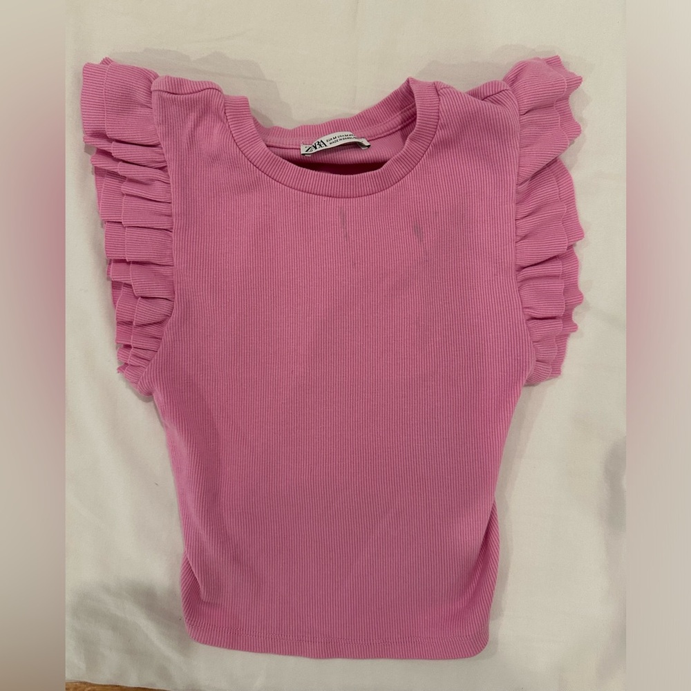 Pink Zara shirt with small black stain